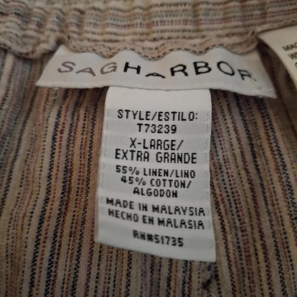 Sag Harbor Women's Striped Cropped Linen Khaki Chinos